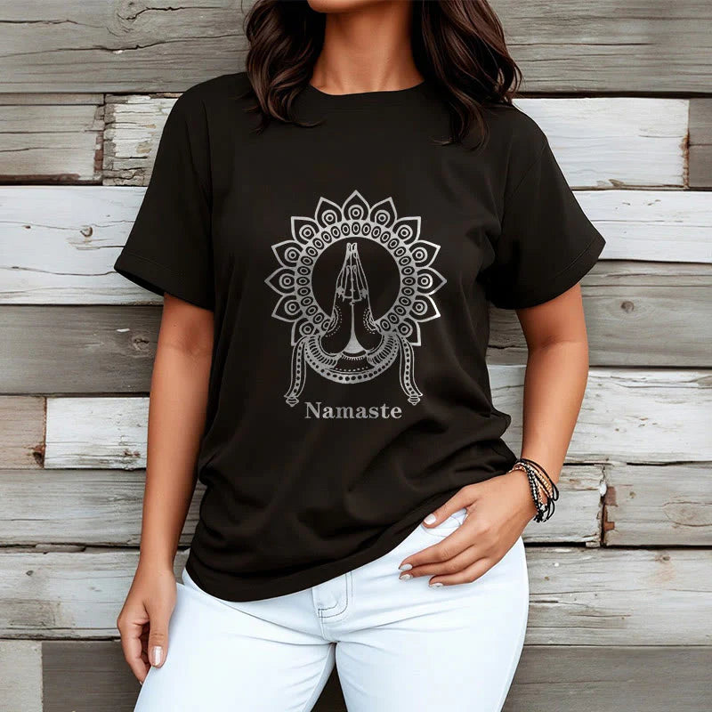 Buddha Stones Namaste Gesture Mandala Pattern Tee T-shirt