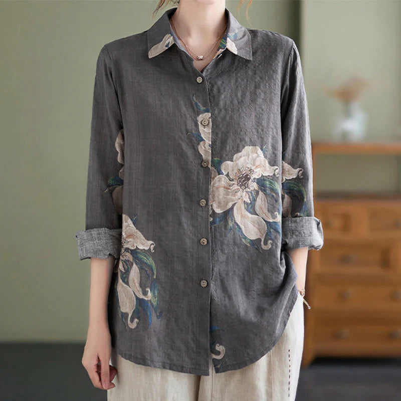 Buddha Stones Literary Artistic Flower Print Cotton Clothing
