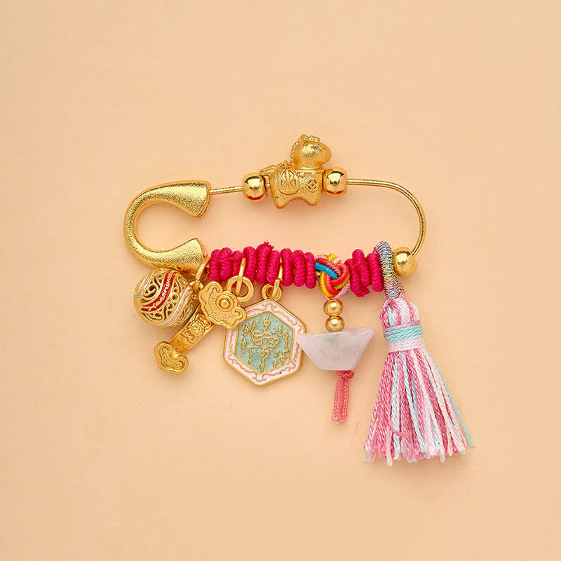 Buddha Stones Year Of The Horse Fu Character Lotus Attract Fortune Ruyi Handle Peace Buckle Luck Brooch