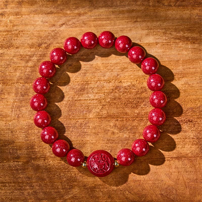 Buddha Stones Chinese Zodiac Year Of The Horse Carved Cinnabar Peaceful Blessing Bracelet