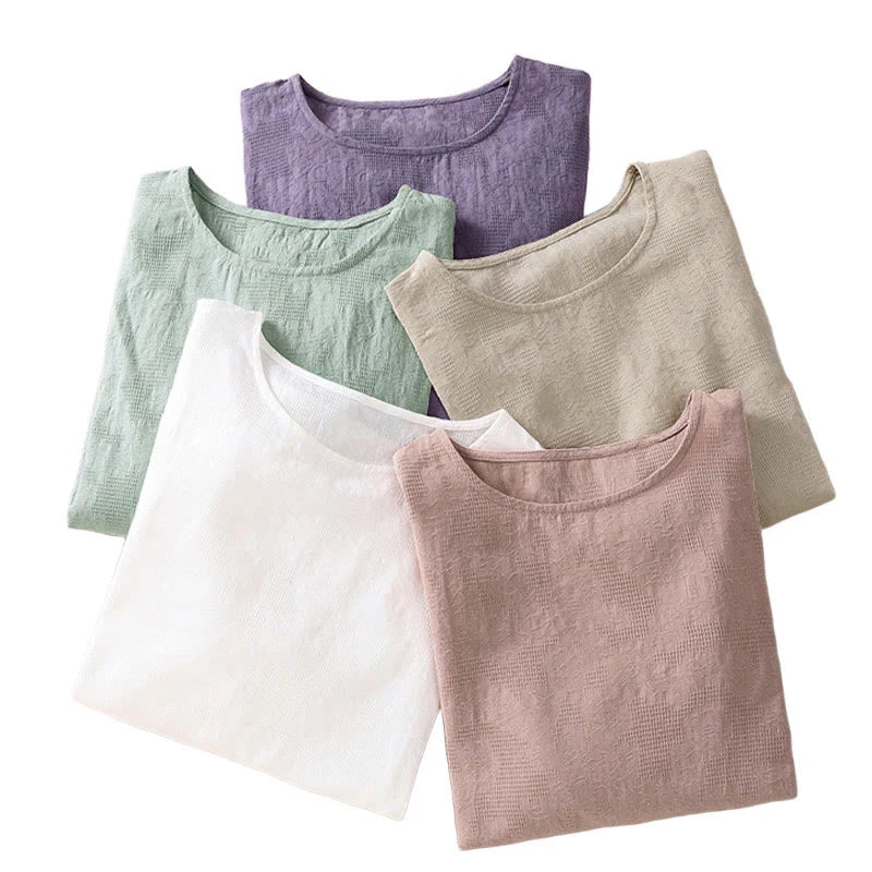 Buddha Stones Jacquard Irregular Hem Pleated Design Women's Cotton Long Sleeve Shirt