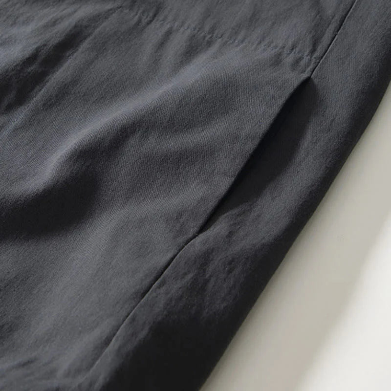 Buddha Stones Fall Solid Long Sleeve Buttons Down Men Cotton Shirt With Pockets