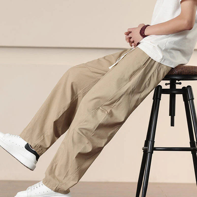 Buddha Stones Commute Spring Solid Color Drawstring Men's Harem Pants With Pockets