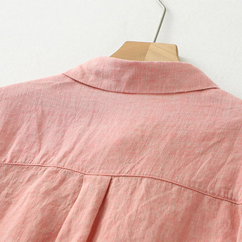 Buddha Stones Casual Plain Buttons Women's Cotton Linen Half Sleeve Shirt