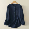 Buddha Stones Fall Crew Collar Long Sleeve Women's Polyester Shirt With Pockets