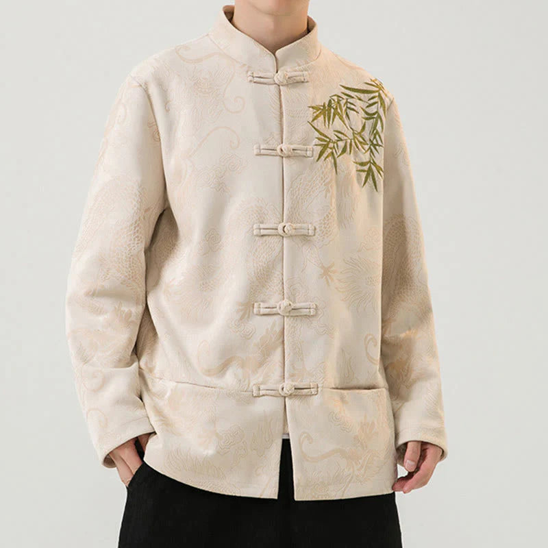 Buddha Stones Bamboo Dragon Frog-Button Desgin Long Sleeve Men's Jacket