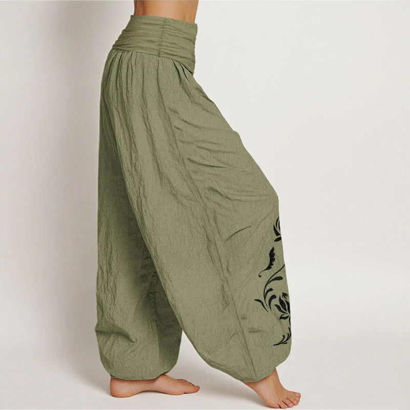 Buddha Stones Cotton Stable Lotus Petals Pattern Women's Elastic Waist Harem Pants