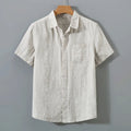 Buddha Stones Summer Casual Pure Color Button Cotton Men's Short Sleeve Shirt WIth Pocket