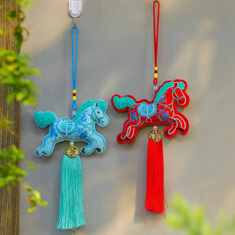 Buddha Stones Year Of The Horse Embroidery Copper Coins Bell Charm Tassel Wealth Success Hanging Decoration