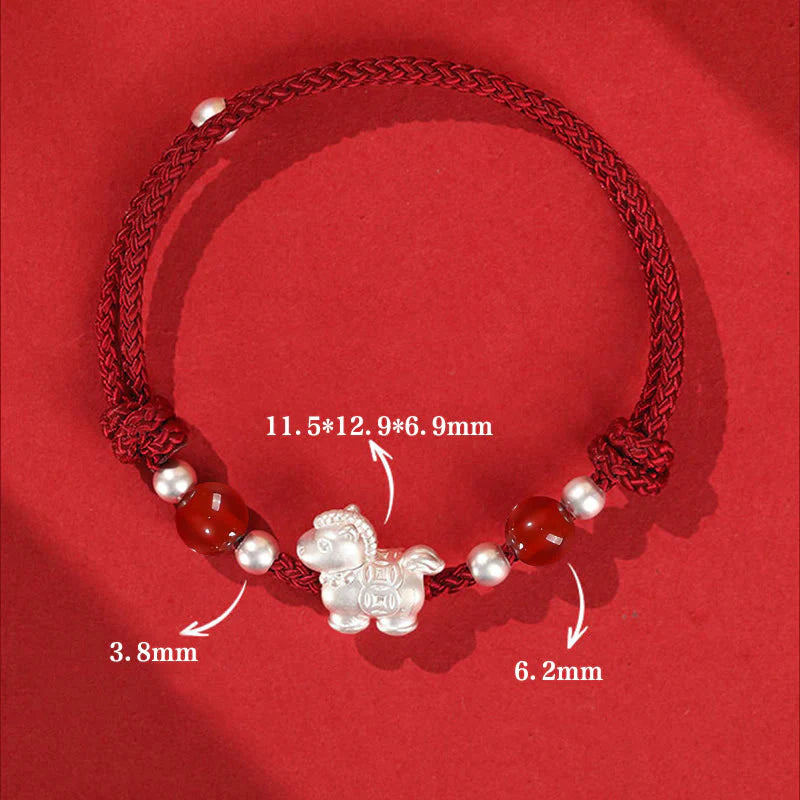 Buddha Stones 999 Sterling Silver Red Agate Year Of The Horse Prosperity String Bracelet