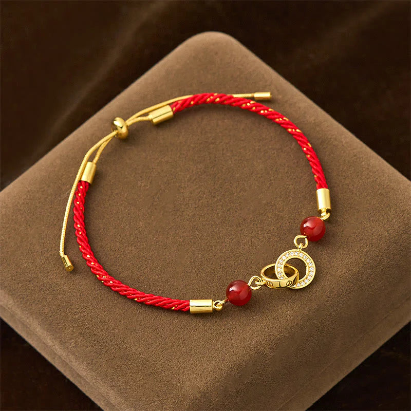 Buddha Stones Connected Peace Buckles Copper Plated Gold Red String Protection Bracelet