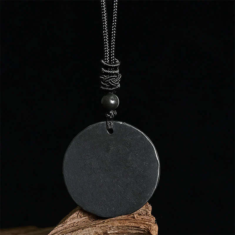 Buddha Stones Circle Simple Design Authentic Shungite Stone Protection Necklace Pendant