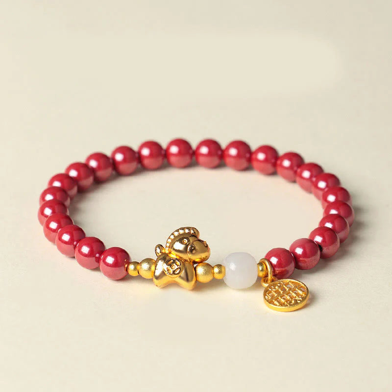 Buddha Stones Year Of The Horse Natural Cinnabar Hetian Jade Concentration Bracelet