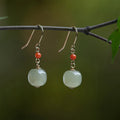Buddha Stones 925 Sterling Silver Plated 14k Gold Hetian Jade Red Agate Luck Drop Dangle Earrings