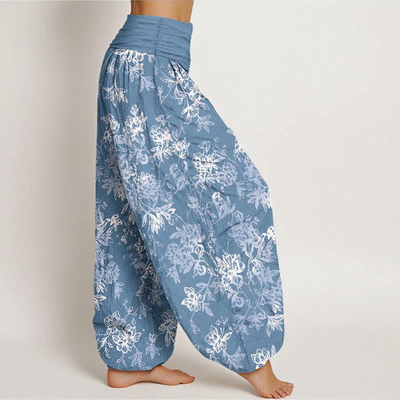 Buddha Stones Cotton Retro Layered Petals Pattern Women's Elastic Waist Harem Pants