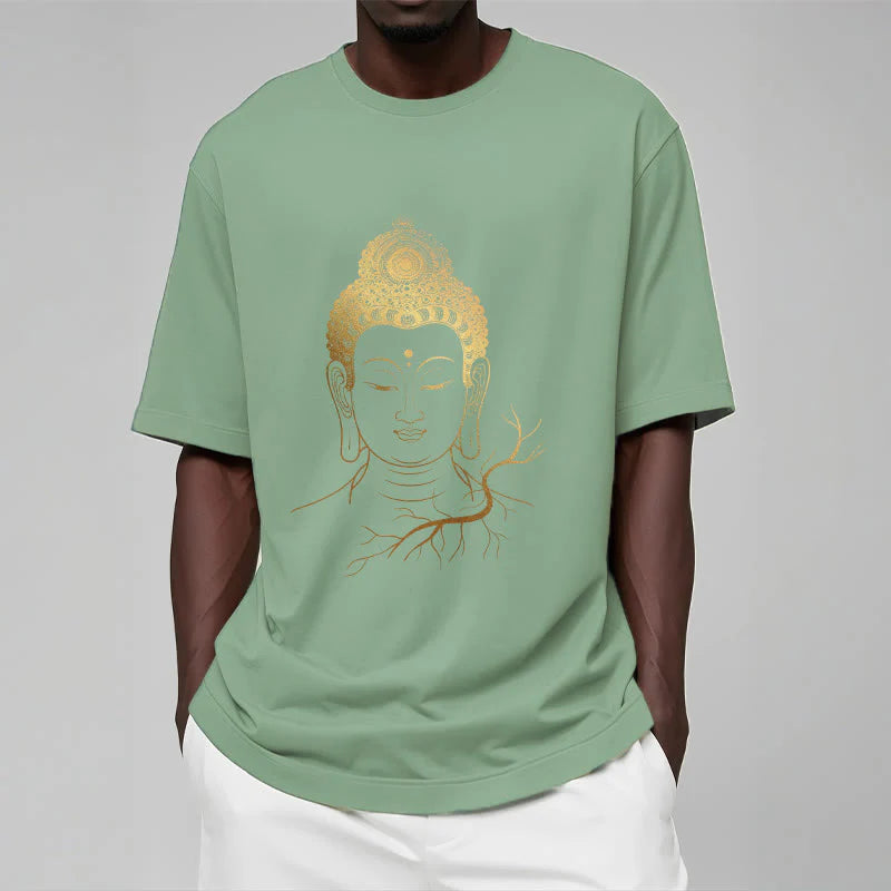 Buddha Stones Golden Meditation Buddha Head Tee T-shirt