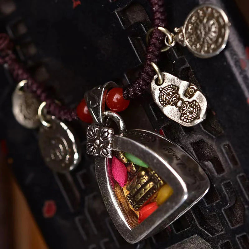 Buddha Stones Tibetan Medicine Buddha Compassion Braided Rope Necklace Pendant