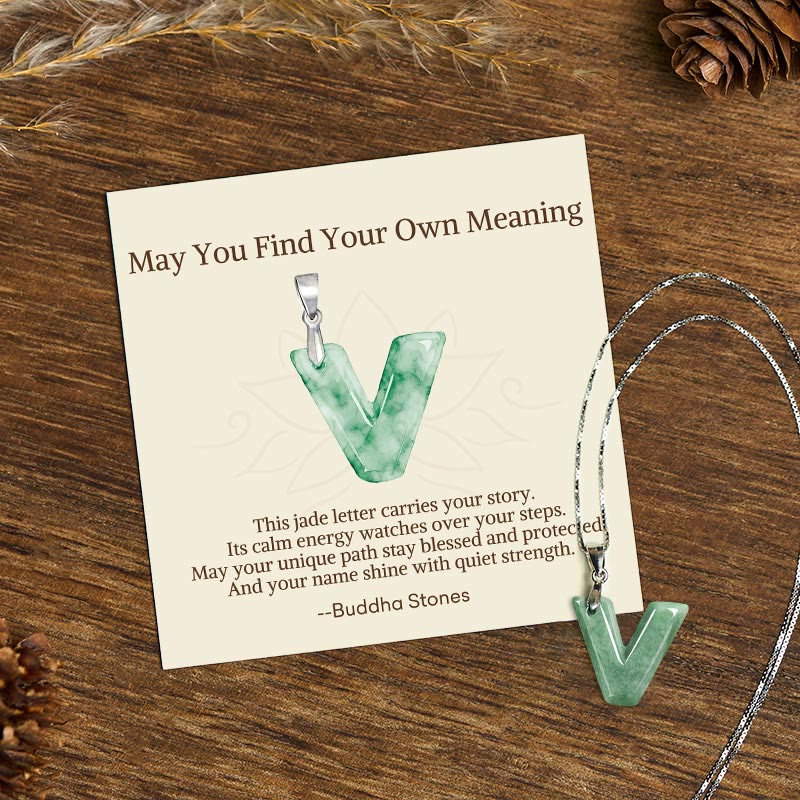 Buddha Stones May You Find Your Own Meaning Natural A-Z Letter Jade Titanium Steel Chain Necklace Includes Gift Message Card