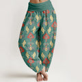 Buddha Stones Pure Cotton Triangle Flame Geometric Shapes Feather Women's Elastic Waist Harem Pants