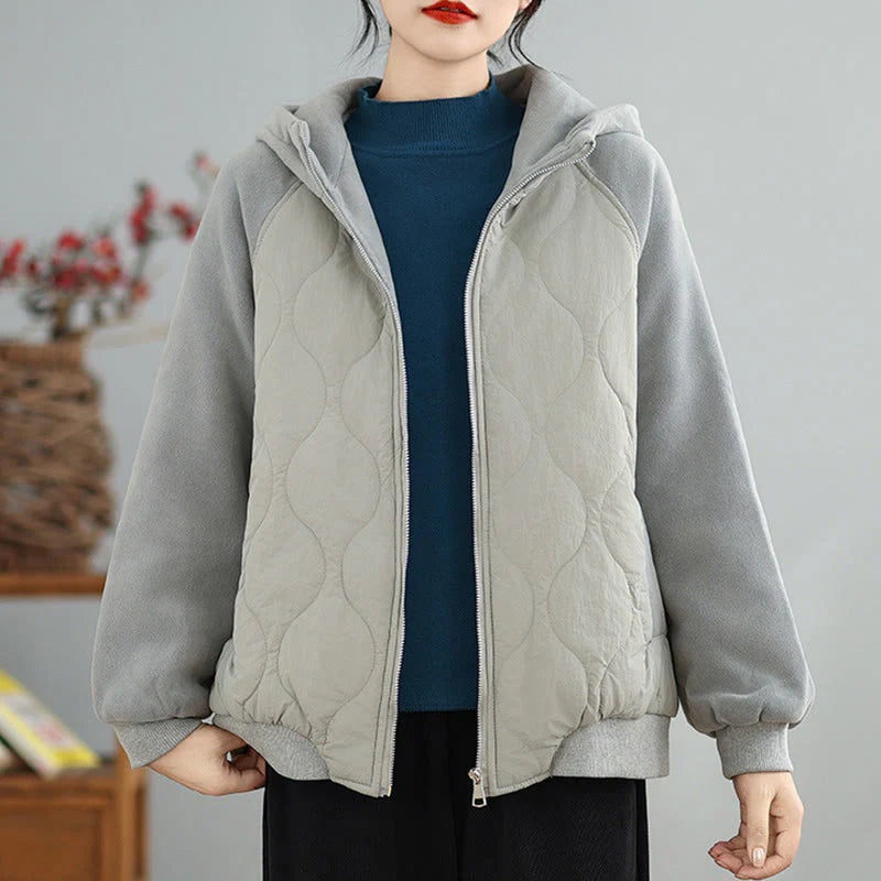 Buddha Stones Women's Long Sleeve Thickened Warm Hood Cotton Jacket With Pockets