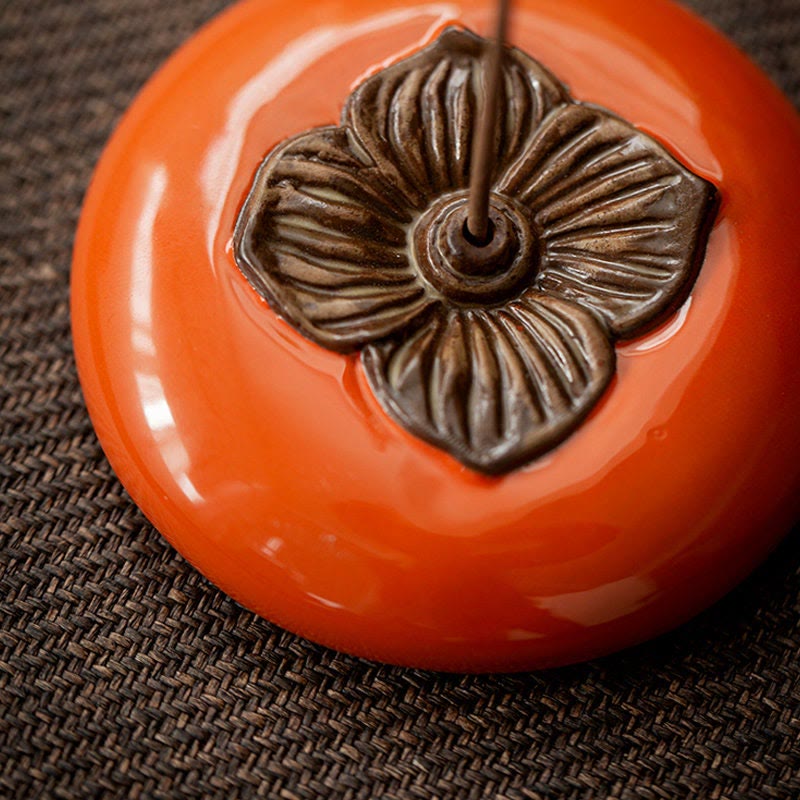 Buddha Stones Persimmon Ceramic Meditation Healing Incense Burner Incense Holders