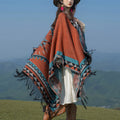 Buddha Stones Tibetan Orange Geometric Rhombus Pattern Tassels Shawl Fall Winter Warm Scarf Wrap