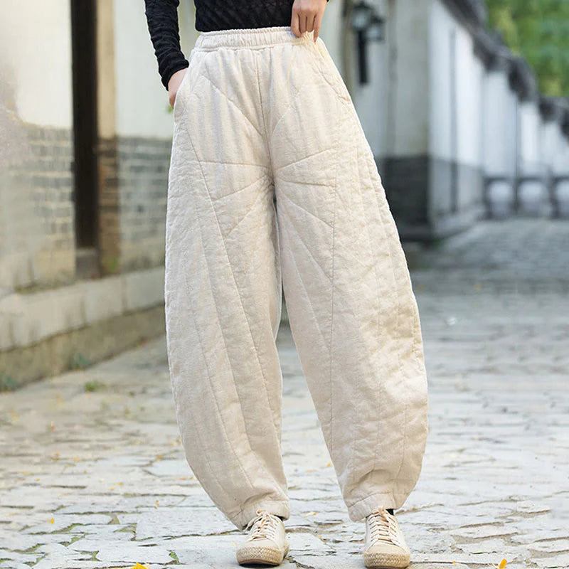 Buddha Stones Plain Cotton Thick Women's 7-8 Length Pants With Pockets
