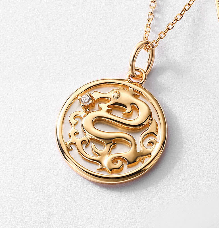 âââA Flash Sale- Buddha Stones 925 Sterling Silver Tridacna Stone Year of the Dragon Fu Character Luck Strength Necklace Pendant
