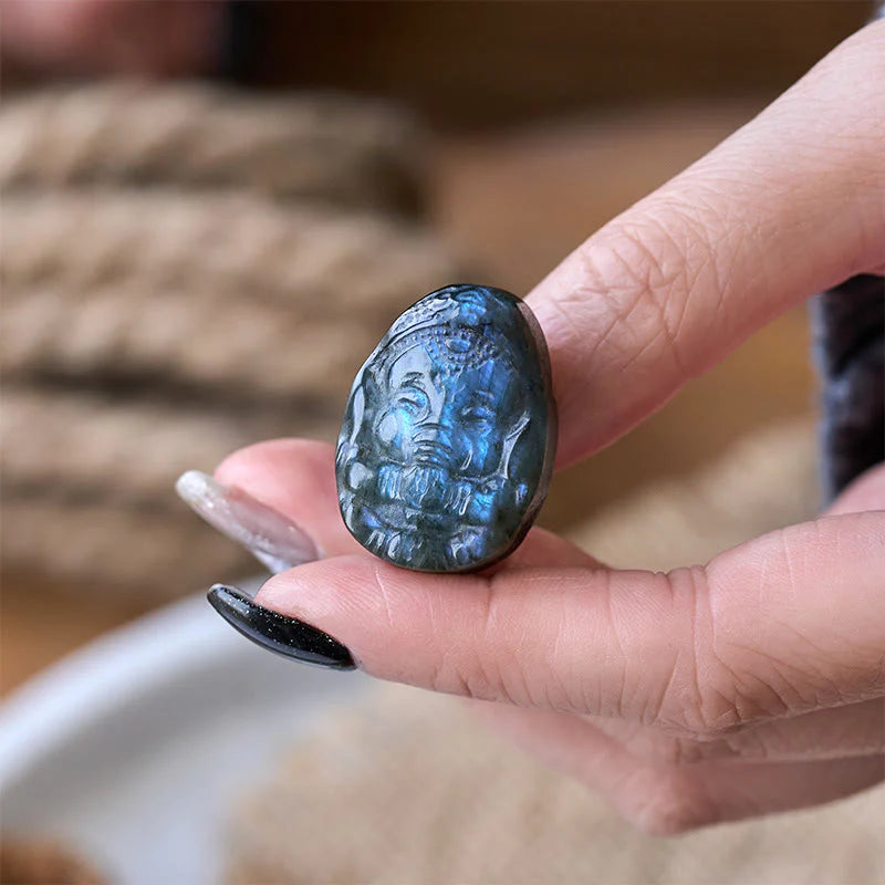 Buddha Stones Ganesh Elephant Figurine Natural Labradorite Healing Protection Statue Home Decoration