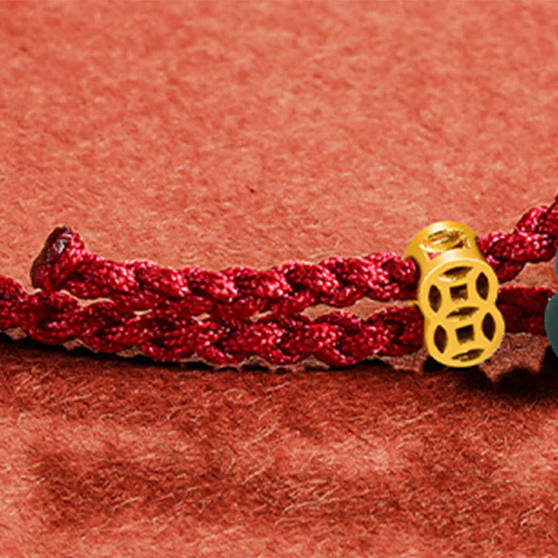 Buddha Stones Jade Flower Luck Copper Coin Red String Bracelet