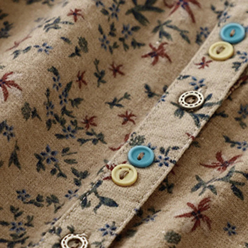 Buddha Stones Fall Floral Print Buttons Down Design Women's Cotton Long Sleeve Shirt