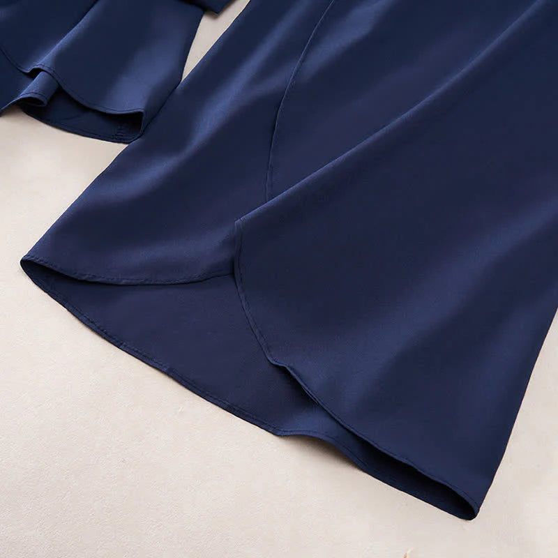 Buddha Stones Elegant Plain Side-Slit Drawstring Bow Design High Waist Women's Wide Leg Pants