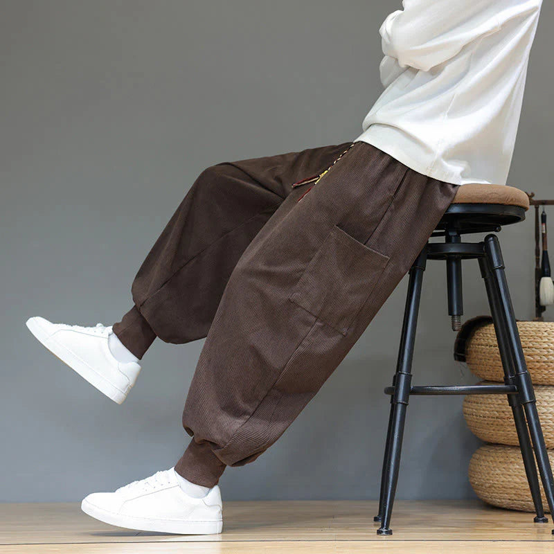Buddha Stones Spring Solid Color Men's Ankle-Length Cotton Pants With Pockets