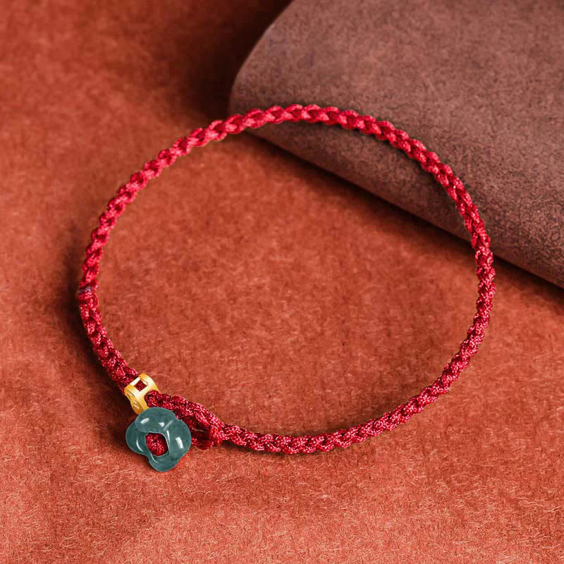 Buddha Stones Jade Flower Luck Copper Coin Red String Bracelet