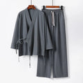 Buddha Stones 2Pcs Lace-up Cotton Kimono Pants With Pockets Men's Meditation Cloth Set