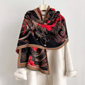 Buddha Stones Winter Thermal Phoenix Flowers Pattern Tassels Soft Scarf Shawl