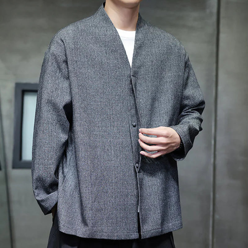 Buddha Stones Spring Fall Solid Color Long Sleeve Men's Jacket