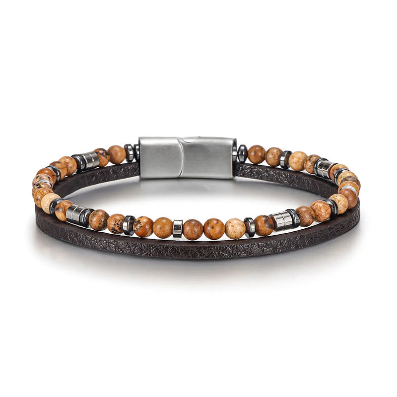 Buddha Stones Lapis Lazuli Tiger Eye Bead Balance Leather Bracelet
