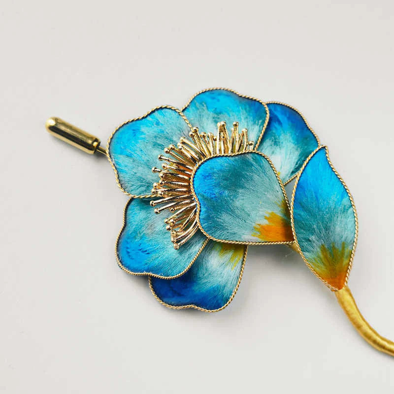 Buddha Stones Handmade Velvet Flower Mulberry Silk Blue Flower Brooch