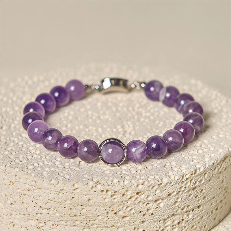 Buddha Stones Natural Amethyst Beads Balance Relieves Stress Buckle Bracelet