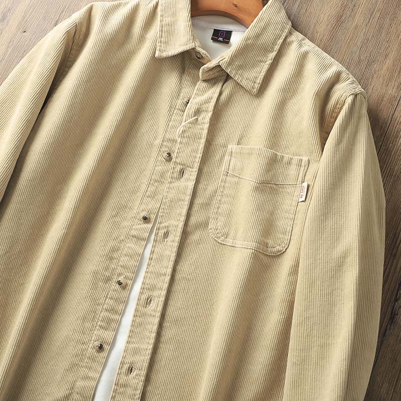 Buddha Stones Lapel Corduroy Solid Color Men's Long Sleeve Cotton Thickened Jacket With Pockets