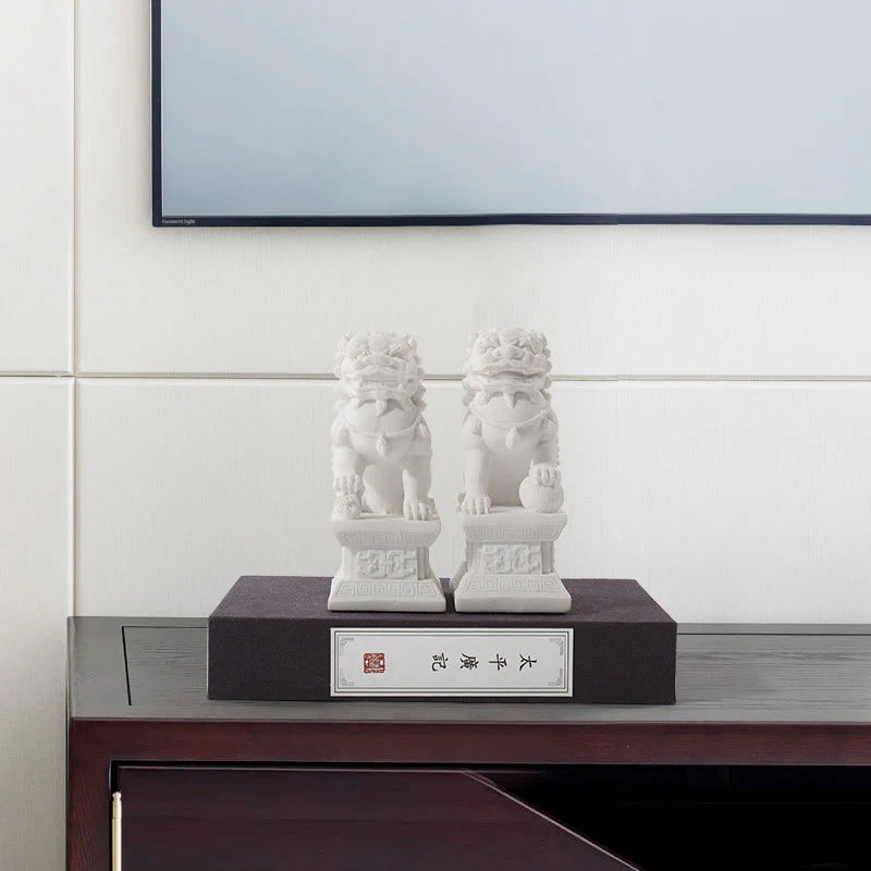Buddha Stones 2Pcs Lion Statue Courage Strength Resin Home Office Decoration