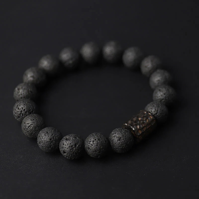 Buddha Stones Lava Rock Ebony Wood Tiger Eye Healing Bracelet
