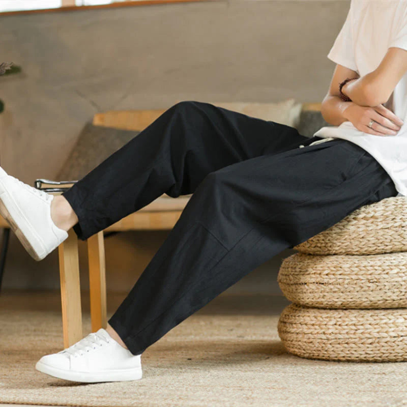 Buddha Stones Summer Men's Cotton Pants With Pockets