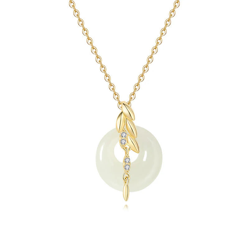 Buddha Stones Hetian Jade 925 Sterling Silver Wheat Luck Necklace Pendant
