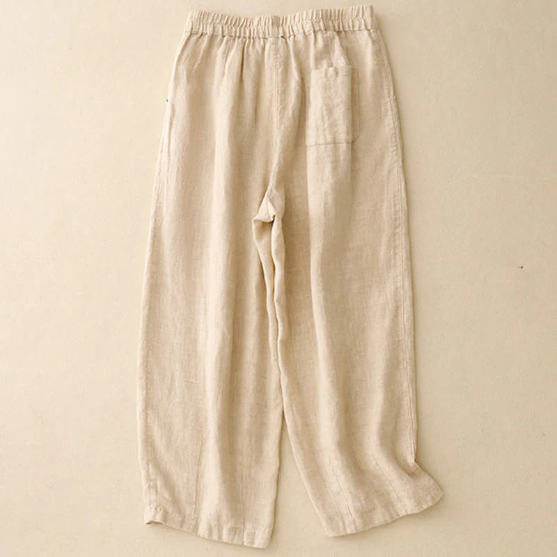 Buddha Stones Casual Plain Frog-Button Design 7-8 Length Cotton Linen Women's Harem Pants With Pockets