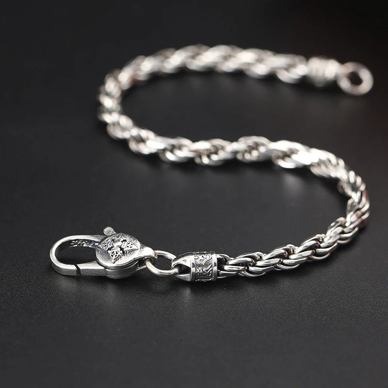 Buddha Stones 925 Sterling Silver Tibet Om Mani Padme Hum Double Dorje Vajra Twisted Design Peace Love Bracelet
