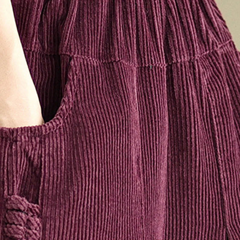 Buddha Stones Women's Pure Color Drawstring Design Wide Leg Corduroy Pants With Pockets