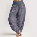 Buddha Stones Cotton Casual Bamboo Rock Ink Painting Women's Elastic Waist Harem Pants