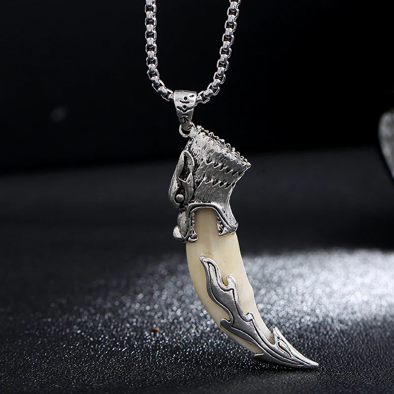 Buddha Stones Imitation Wolf Tooth Titanium Steel Balance Necklace Pendant